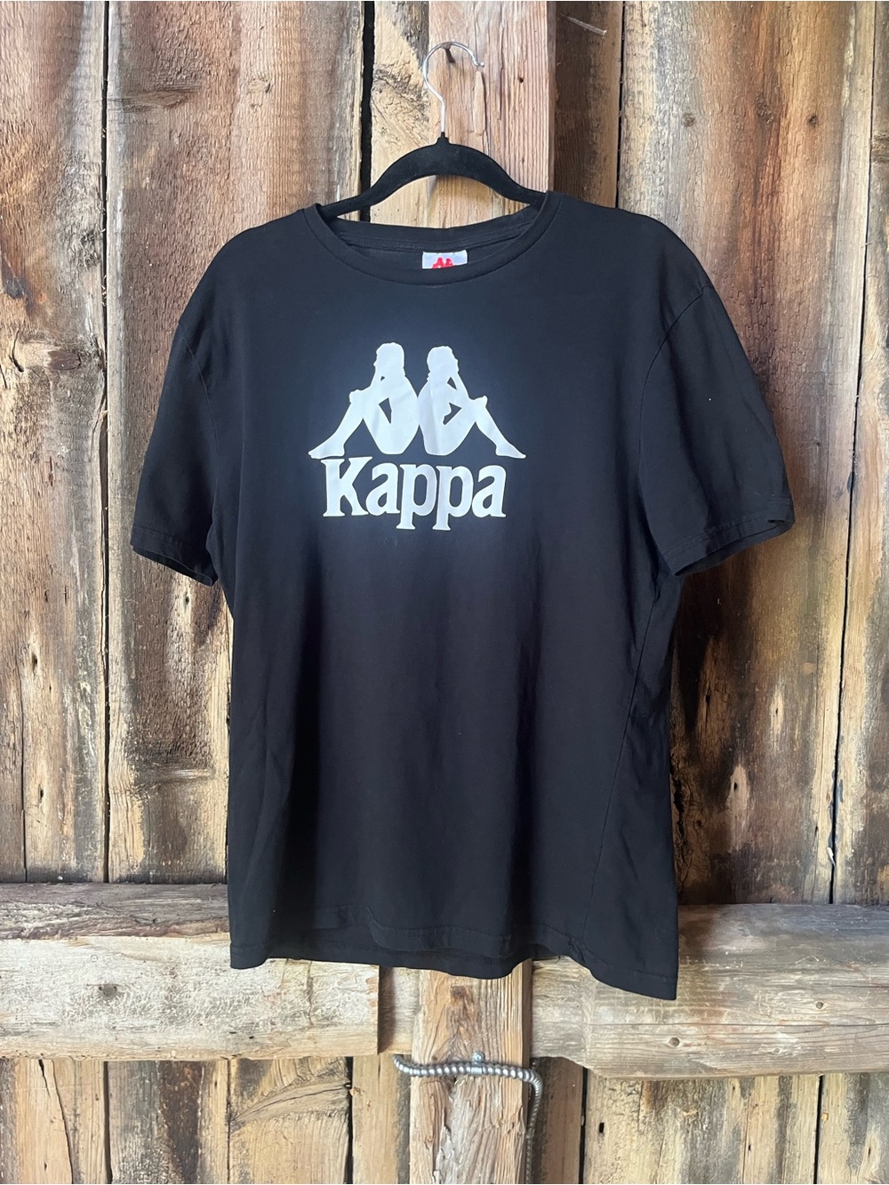 Kappa Black Tee with White Logo and Red Tag